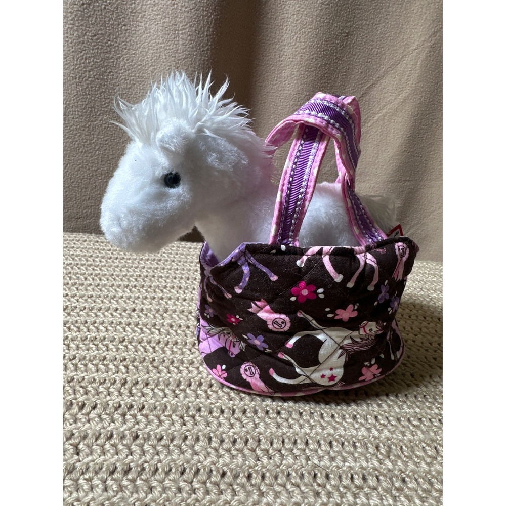 Douglas Sassy Pet Saks White Horse Plush with Quilted Horseshoe Carrying Bag - Picture 4 of 10
